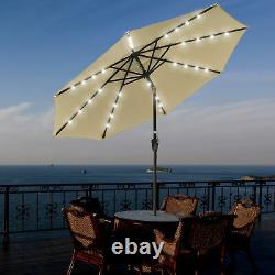 2 Set 9' FT 8-rib Patio Outdoor Aluminium Umbrella 32 Led Solar Crank Tilt Beige