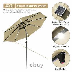 2 Set 9' FT 8-rib Patio Outdoor Aluminium Umbrella 32 Led Solar Crank Tilt Beige