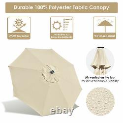 2 Set 9' FT 8-rib Patio Outdoor Aluminium Umbrella 32 Led Solar Crank Tilt Beige