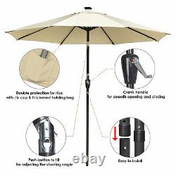 2 Set 9' FT 8-rib Patio Outdoor Aluminium Umbrella 32 Led Solar Crank Tilt Beige