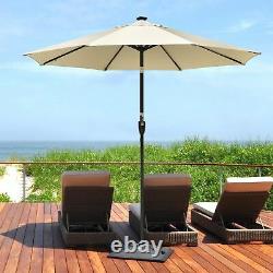 2 Set 9' FT 8-rib Patio Outdoor Aluminium Umbrella 32 Led Solar Crank Tilt Beige