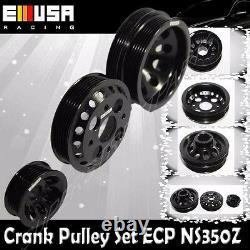 EMUSA Aluminum Black Crank Pulley Set for 02-06 Nissan 350Z/ Infiniti G35