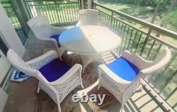 Outdoor Dining, 4 Chairs, Glass Table, Umbrella, Wicker Style over Aluminum