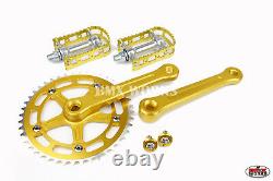 ProBMX BMX 3 Piece Aluminium Cranks Set Gold & MKS BM-7 Pedals Set