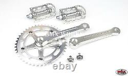 ProBMX BMX 3 Piece Aluminium Cranks Set Silver with Old School BMX Style 