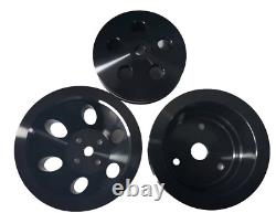Sbc Black Aluminum Long Water Pump 2g / Crank 3g / Power Steering 2g Pulley Set
