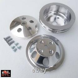 Small Block Chevy Polished Aluminum Water Crank Pulley Set 1 2 Groove LWP 350