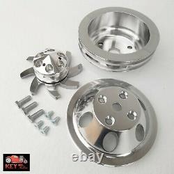 Small Block Chevy Polished Aluminum Water Crank Pulley Set 1 2 Groove LWP 350