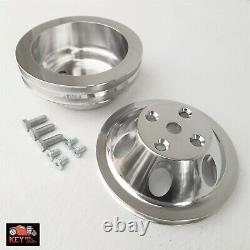 Small Block Chevy Polished Aluminum Water Crank Pulley Set 1 2 Groove LWP 350