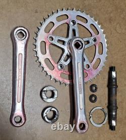 TEAM SCHWINN 170mm Red BMX Alloy Crank Arm Set Spindle BB Cups Sugino Vintage