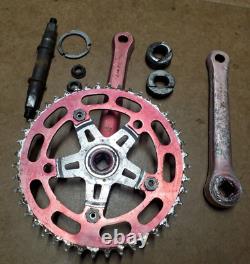 TEAM SCHWINN 170mm Red BMX Alloy Crank Arm Set Spindle BB Cups Sugino Vintage