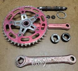 TEAM SCHWINN 170mm Red BMX Alloy Crank Arm Set Spindle BB Cups Sugino Vintage