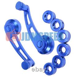 Universal Blue Car Window Winder Glass Crank Handle Aluminum Knobs Metal Set