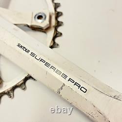 Vintage Suntour Superbe Pro White Crank Set 175 mm 130 BCD Single Race 9/16 RARE